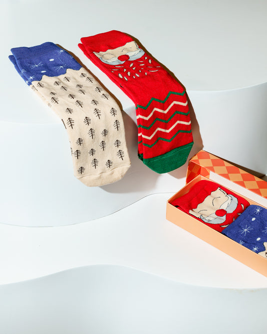 Christmas Socks (Pack of 2) - Santa and White Snow